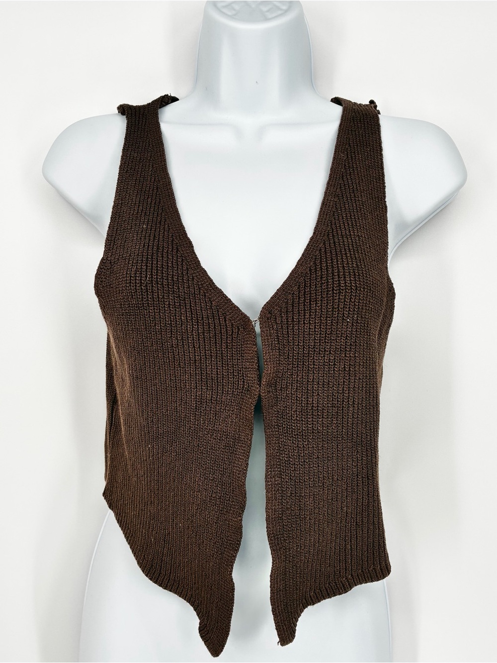 Brown Ribbed Knit Asymmetric Hook & Eye Sweater Vest Tank S